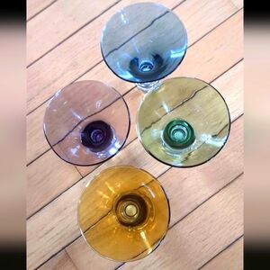 4 small colorful martini cocktail glasses